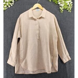 J. McLaughlin Women's Long Sleeve Linen Shirt Button-Up Beige XL
